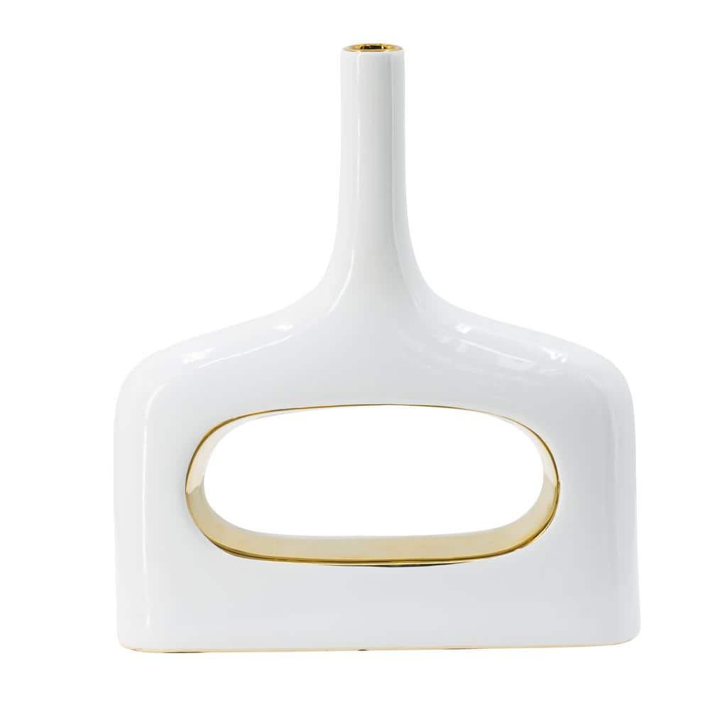 A & B Home White, Gold Ceramic Decorative Vase 8856 The Home Depot
