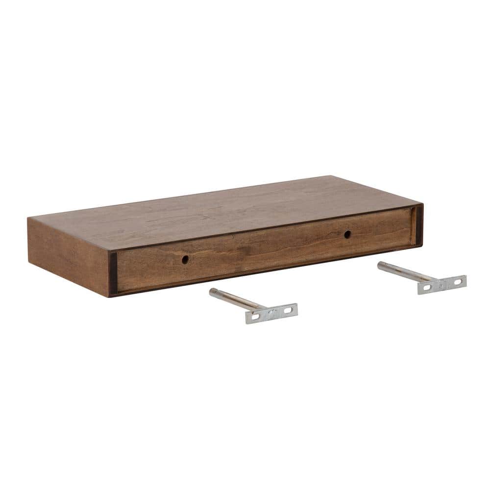 Rustic Brown Wood Floating Wall Shelves Set of 2