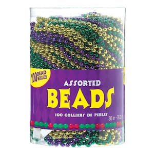 Green, Purple and Gold Plastic Mardi Gras Bead Necklaces (100-Count)