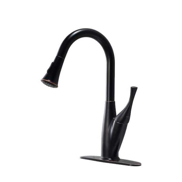Single Handle 15.75 in. Oil-Rubbed Bronze Kitchen Faucet with Pull Out Sprayer and 360° Swivel Spout