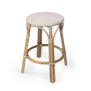 Amelia 24 in. H White and Brown Backless Rattan Bar Height (28-33 in.) Bar Stool