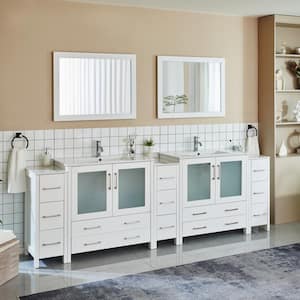 Brescia 108 in. W x 18 in. D x 36 in. H Bathroom Vanity in White with Double Basin Top in White Ceramic and Mirrors
