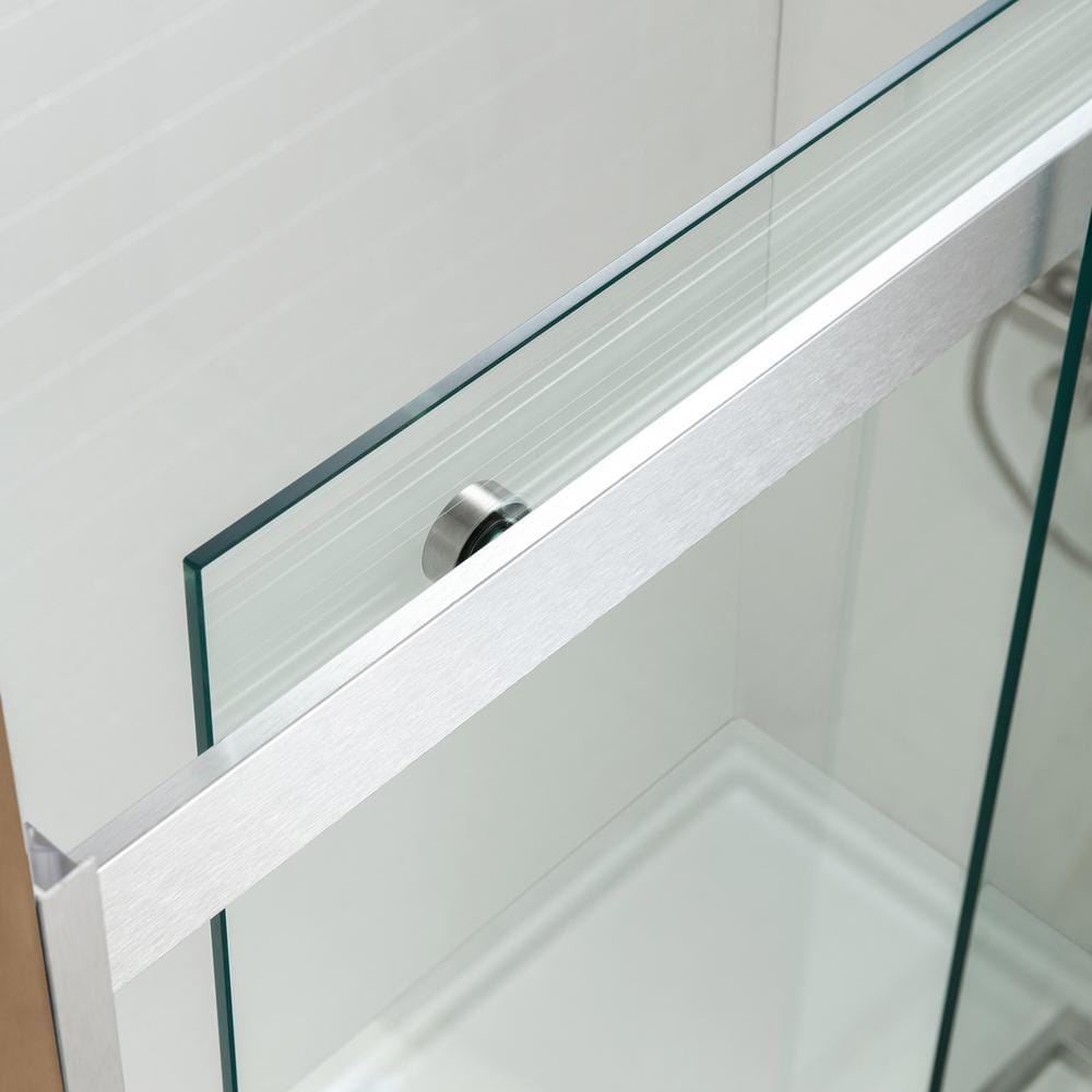 60" Brushed Nickel Frameless Sliding Shower Door with Clear Glass