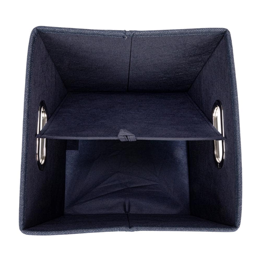 Denim Blue Cotton Blend Collapsible Cube Storage Box with Metal Handles