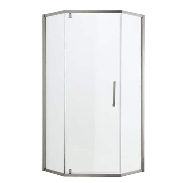 Sarlai 34 in. W x 72 in. H Neo Angle Pivot Semi Frameless Corner Shower Enclosure in Brushed Nickel Finish