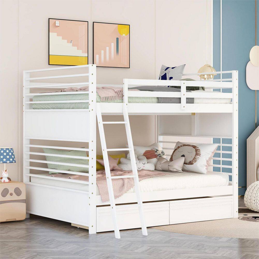 Qualler White Full Over Full Wood Bunk Bed with 2-Drawers BLK00521K ...