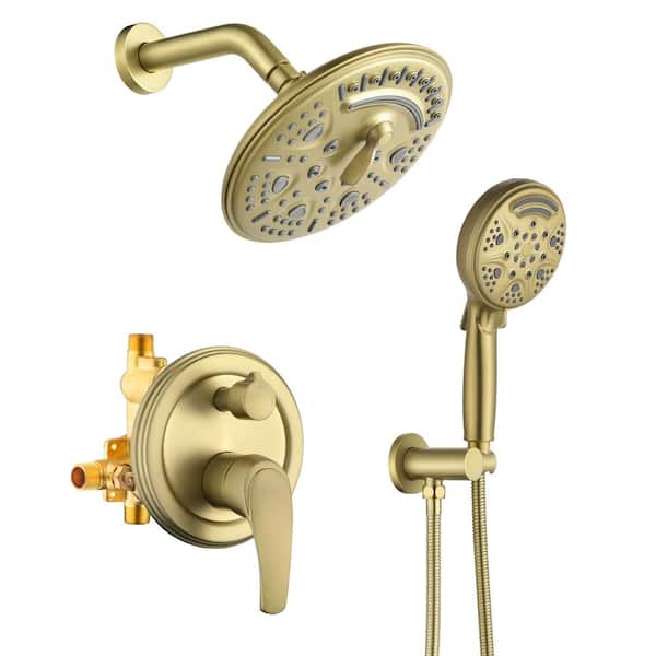 Aurora Decor Amo Single-Handle 15-Spray Shower Faucet with 8in Shower head in Brushed Gold (Valve Included)