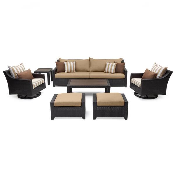 RST Brands Deco 8-Piece All-Weather Wicker Patio Deluxe Sofa and Club Chair Conversation Set with Maxim Beige Cushions
