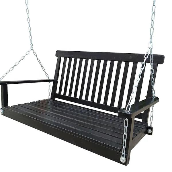 Wood Bench Swing with Hanging Chains,for Outdoor Patio ,Garden Yard, Porch, Backyard, or Sunroom,Easy to Assemble,Black