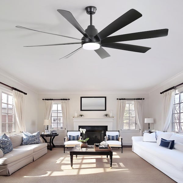 72 in. Smart Indoor Black Noiseless Black Blades Downrod MountCeiling Fan with 3-Color Dimmable LED and 3-Size Downrods