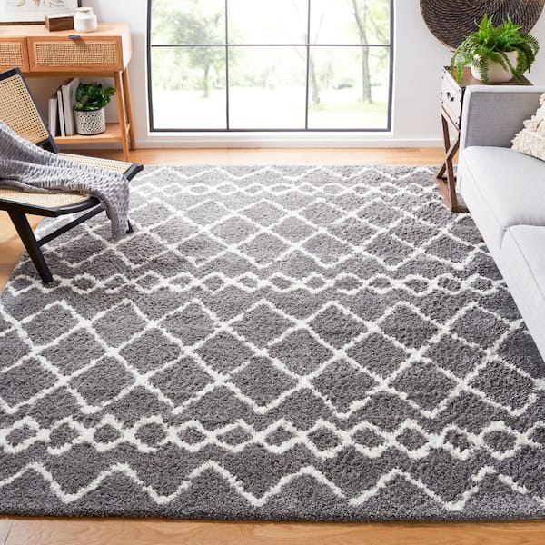Berber Shag 11 ft. x 15 ft. Light Gray/Cream Tribal Area Rug