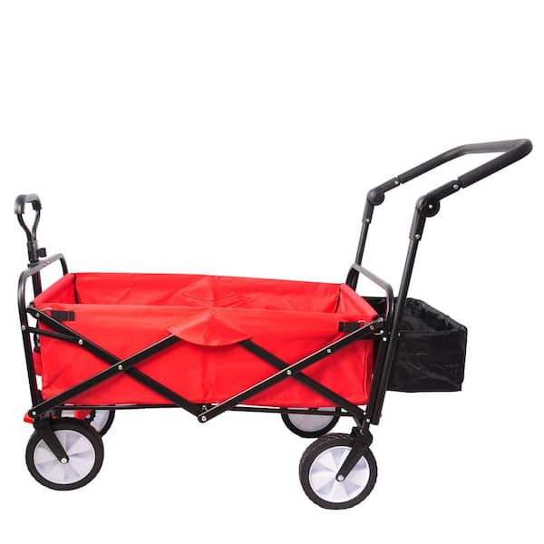 Tunearary 3.33 cu ft Red Fabric Outdoor Portable Foldable Utility Garden Cart Trolley with Adjustable Handle and Brakeable Wheels