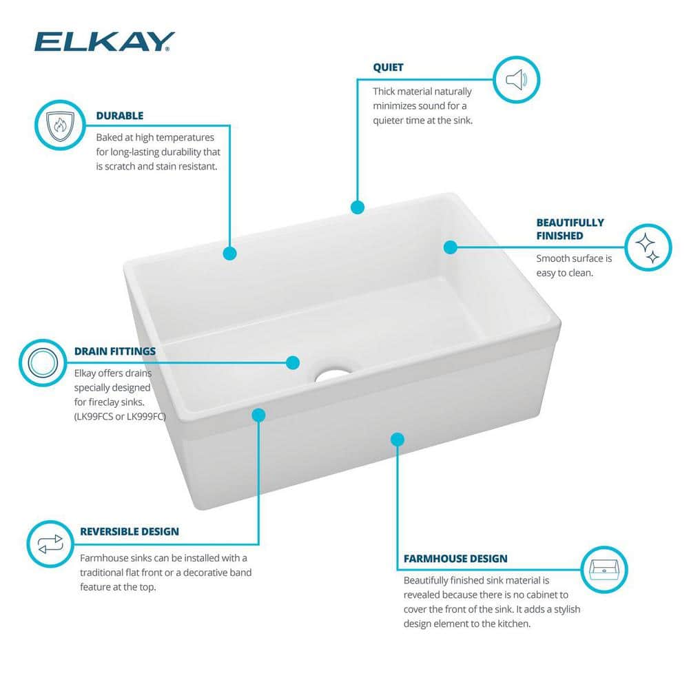 Elkay White Fireclay 30" Farmhouse Kitchen Sink