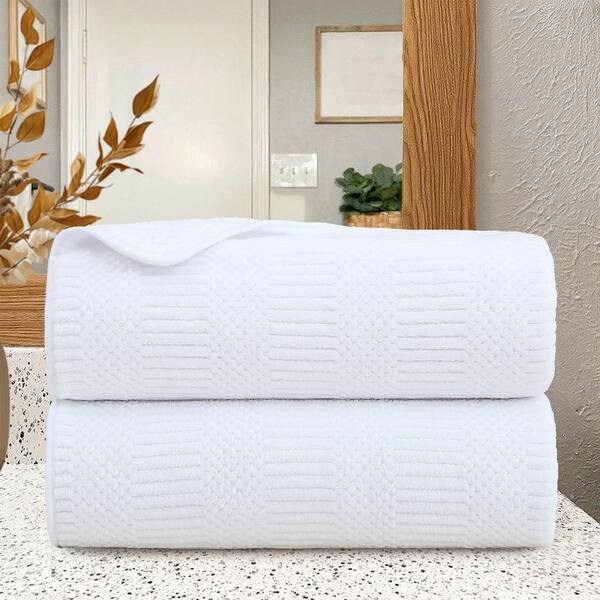 2 Pack White Microfiber Jacquard Velvet Bath Towels 30 in. x 60 in.