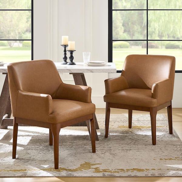 TEAK & LEATHER DINIG CHAIR② JAYDEN CREATION Theodore Camel Faux Leather Dining Chair with