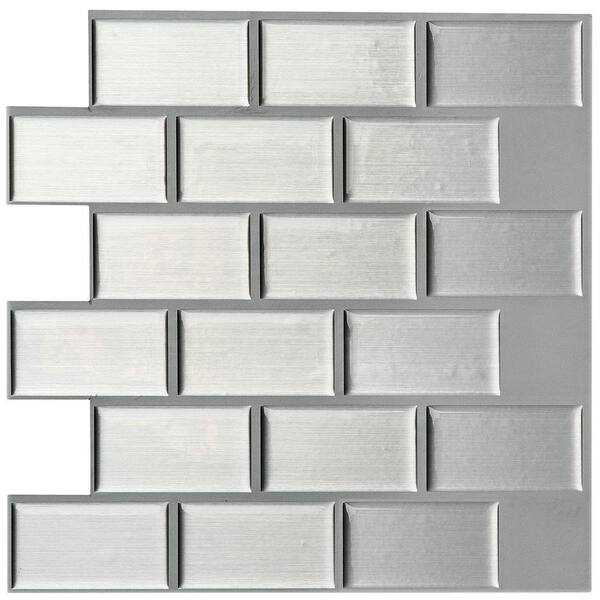 Instant Mosaic 3 in. x 6 in. Peel and Stick Mosaic Decorative Wall Tile Sample in Silver Metallic