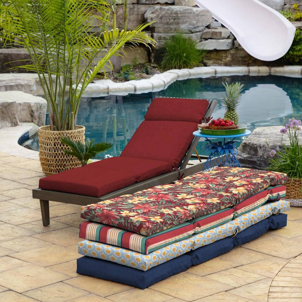 Ruby Red Polyester Outdoor Chaise Lounge Cushion