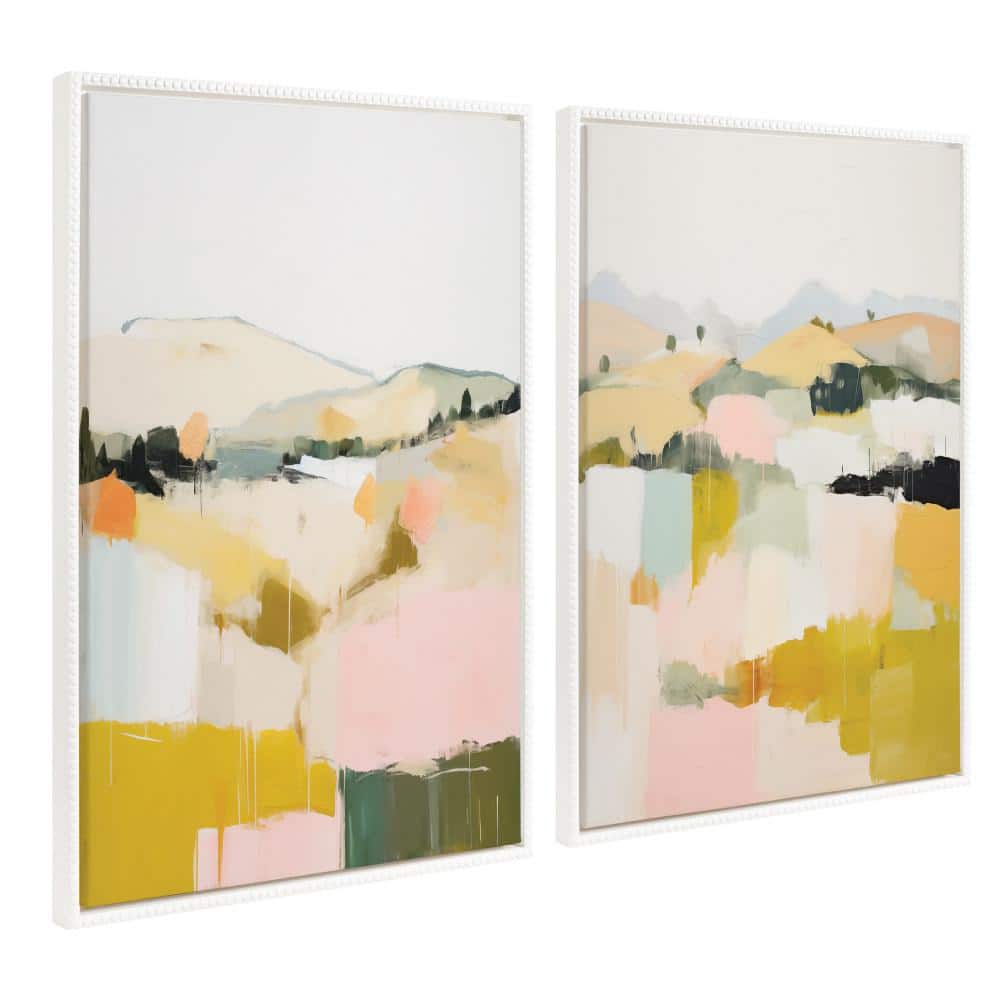 Sylvie Beaded Framed Abstract Landscape Canvas Art Set, 23"x33", White