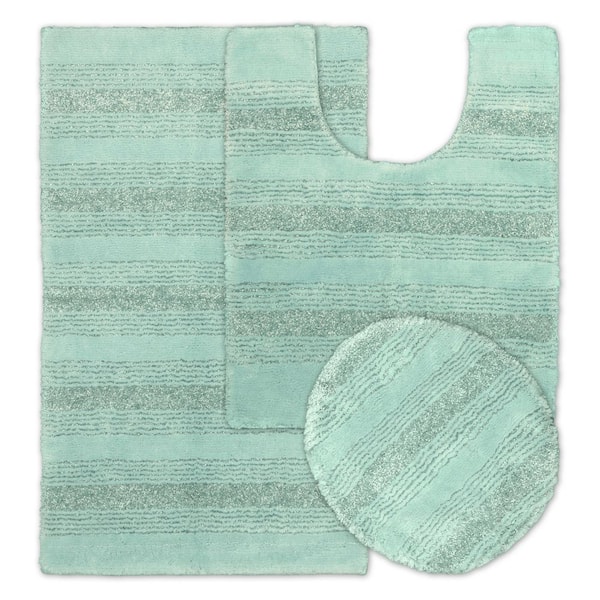 Garland Rug Essence Sea Foam 21 in. x 34 in. Washable Bathroom 3-Piece Rug Set