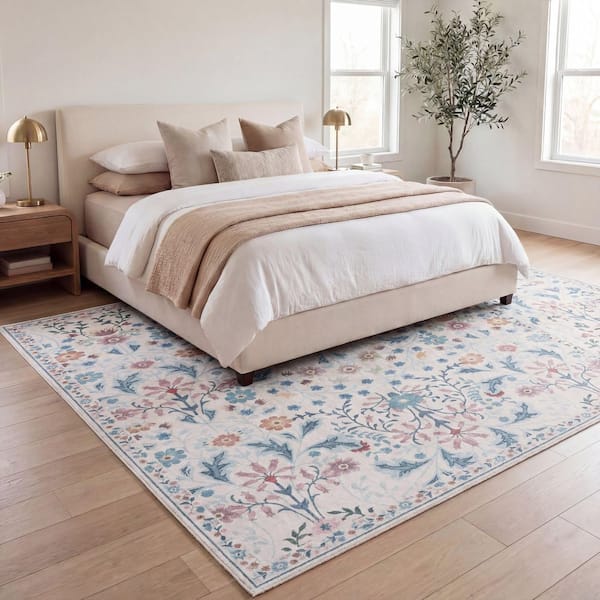 JONATHAN Y Primrose Art Nouveau Floral Border Machine-Washable