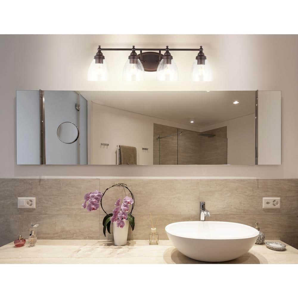 Marais 30" Oil-Rubbed Bronze LED Wall Sconce with Seeded Glass