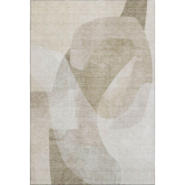 Mayfield Premium Machine Washable Abstract AMF2057 Beige 5 ft. x 7 ft. 6 in. Area Rug
