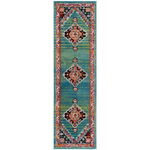 Vintage Hamadan 2 ft. x 8 ft. Green/Black Overdyed Border Runner Rug
