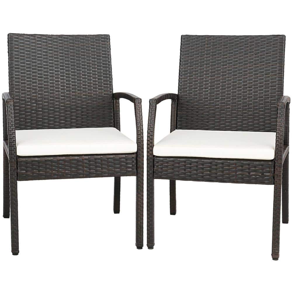 Set of 2 PE Rattan Patio Dining Armchairs with Off White Cushions and 400 lb. Capacity, Mix Brown price history on PriceWatchPro