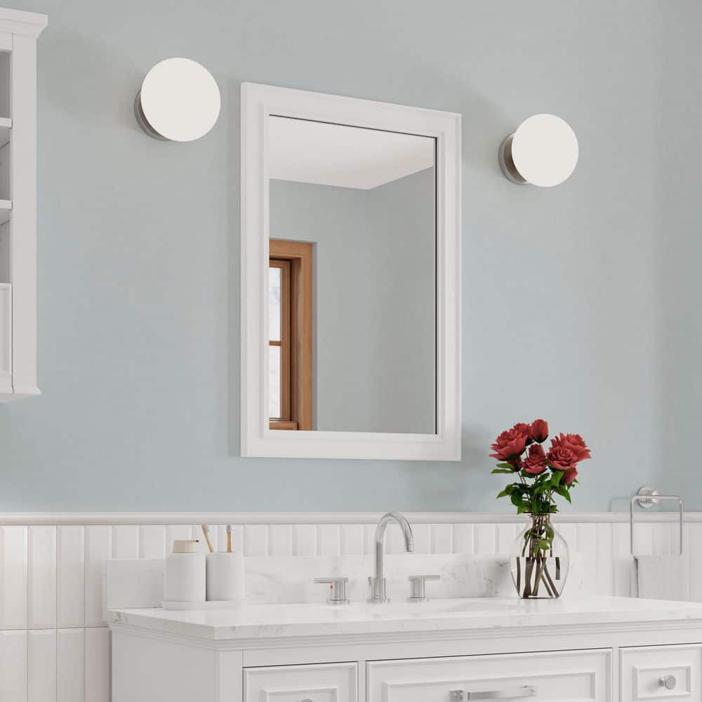 Home Decorators Collection Gillinger 22 in. W x 32 in. H Rectangular Wood Framed Wall Bathroom Vanity Mirror in White