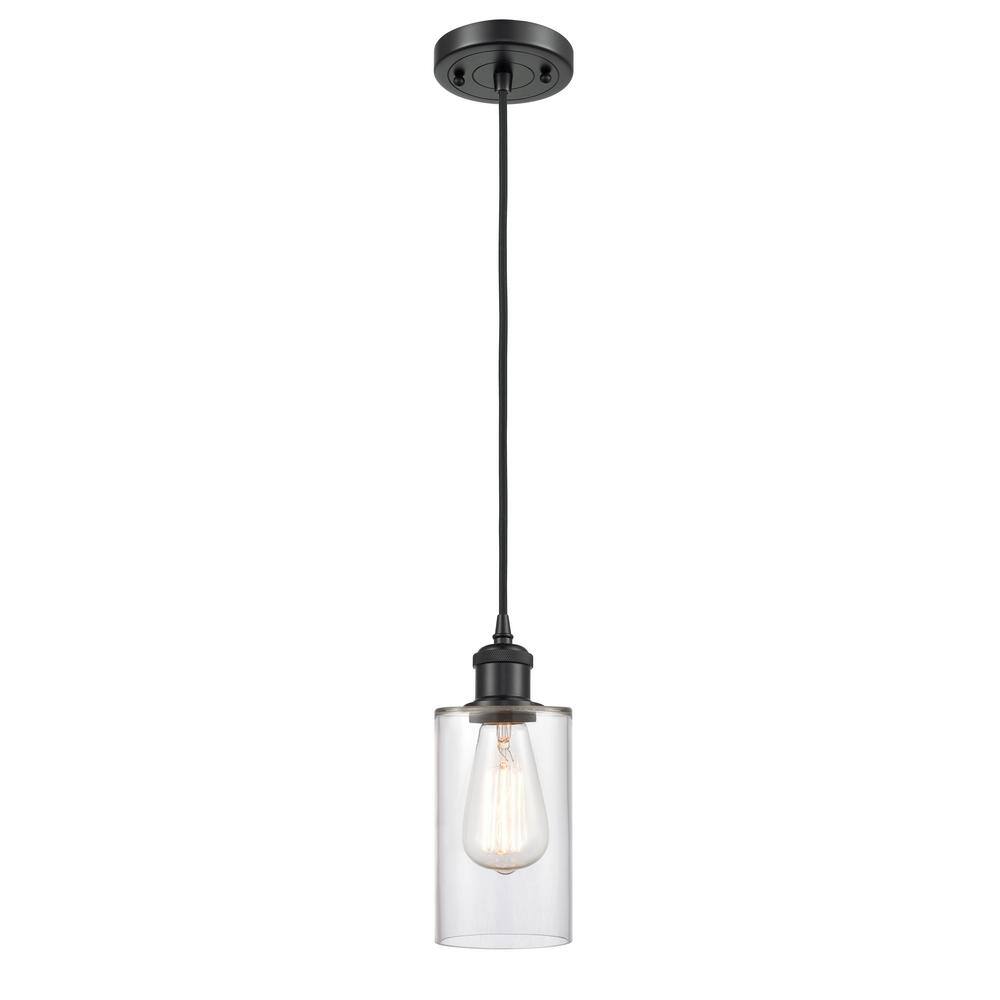 Matte Black LED Mini Pendant with Cylindrical Glass Shade