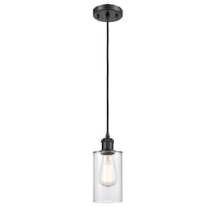 Clymer 1-Light Matte Black Clear Shaded Pendant Light with Clear Glass Shade