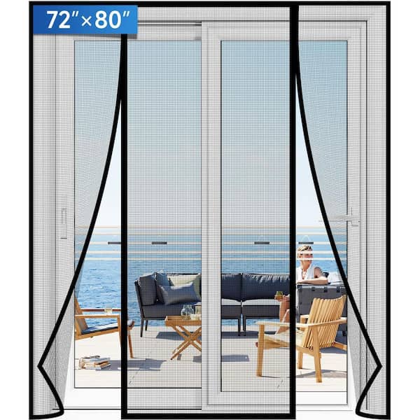 72 in. x 80 in. Black PET Magnetic Screen Door for Sliding Door, Patio Door, French Door, Screen Size 74 in. x 82 in.