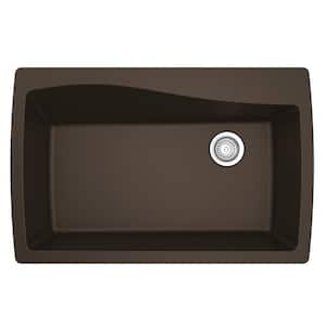 Drop-In Quartz Composite 34 in. 1-Hole Single Bowl Kitchen Sink in Brown