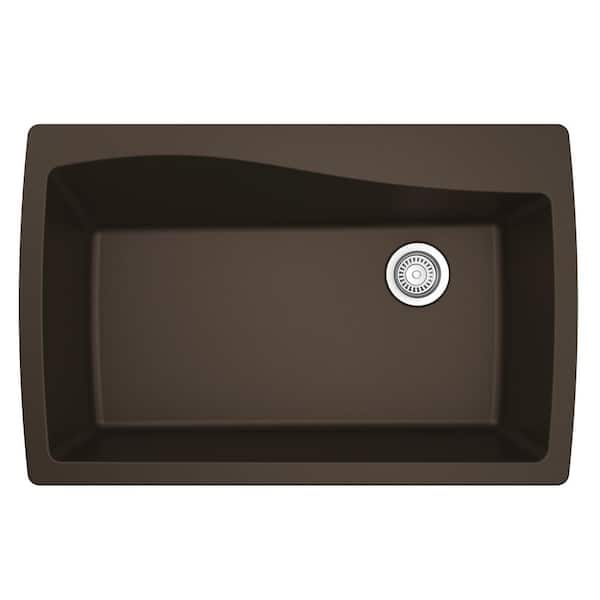 Drop-In Quartz/Granite Composite 34 in. 1-Hole Single Bowl Kitchen Sink in Brown