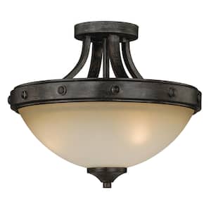 Halifax 14.5-in W Bronze Rustic Bowl Semi Flush Mount Ceiling Light Cream Glass