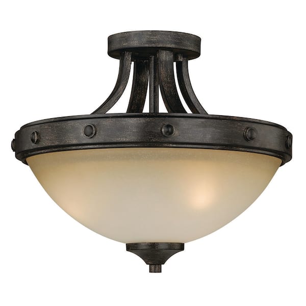 VAXCEL Halifax 14.5-in W Bronze Rustic Bowl Semi Flush Mount Ceiling Light Cream Glass