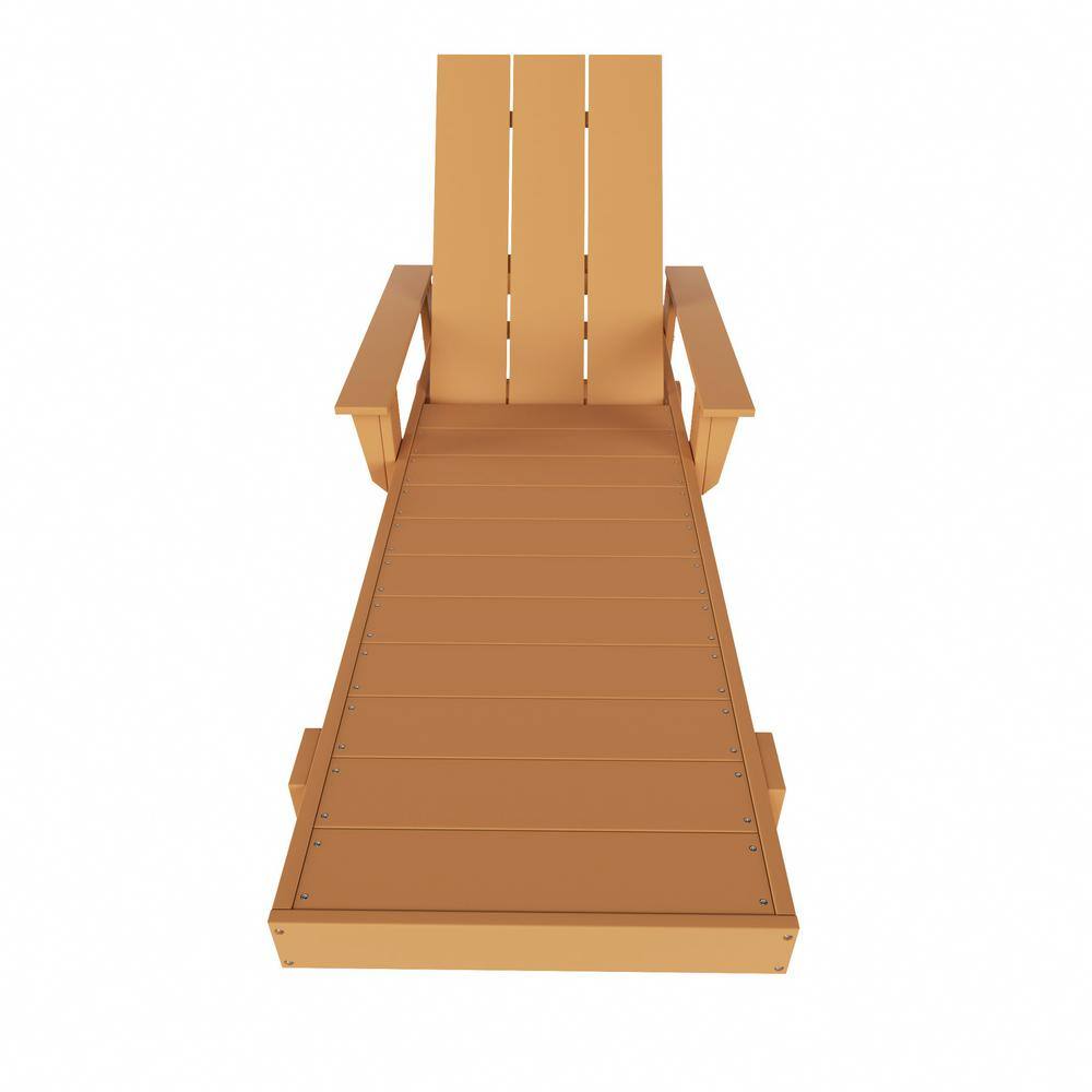Teak Poly Reclining All Weather Chaise Lounge with Arms and Wheels