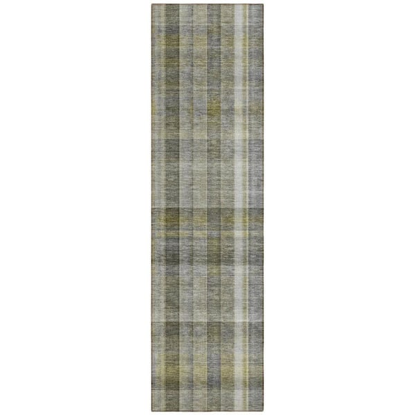 Gray 2 ft. x 8 ft. Woven Plaid Polyester Runner Indoor / Outdoor Area Rug