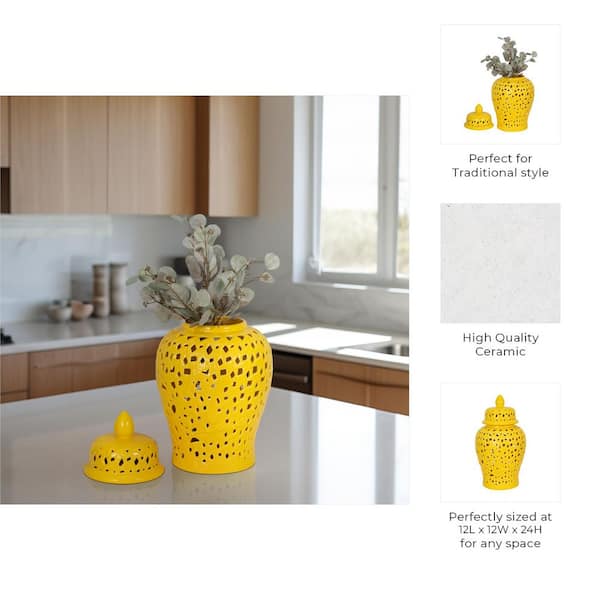 Reviews for Liv & Skye 24 in. Yellow Ceramic Pierced Cut-Out