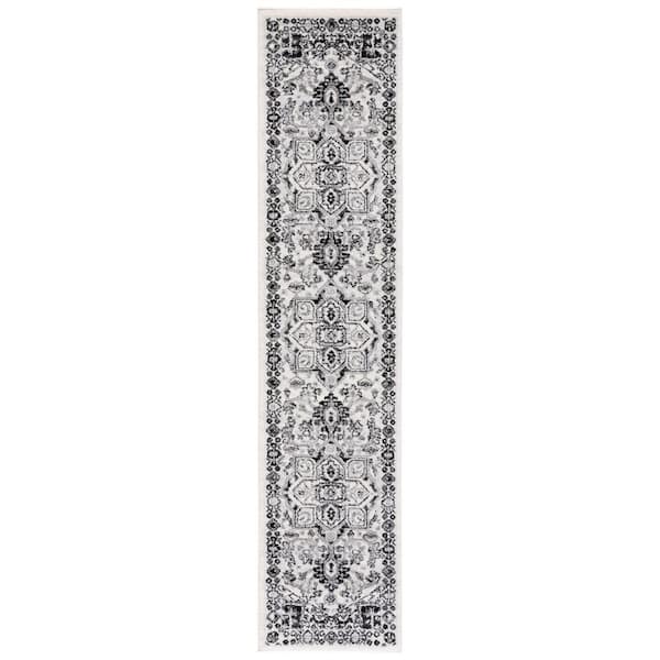Tulum 2 ft. x 9 ft. Ivory/Black Medallion Ornate Border Runner Rug