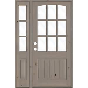 46 in. x 96 in. Knotty Alder Right-Hand/Inswing 9-Lite Clear Glass Grey Stain Wood Prehung Front Door with Left Sidelite