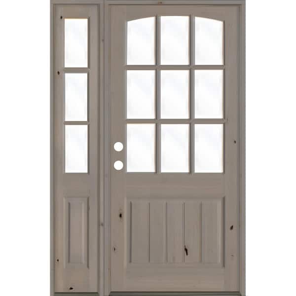 Krosswood Doors 56 in. x 96 in. Knotty Alder Right-Hand/Inswing 9-Lite Clear Glass Grey Stain Wood Prehung Front Door with Left Sidelite