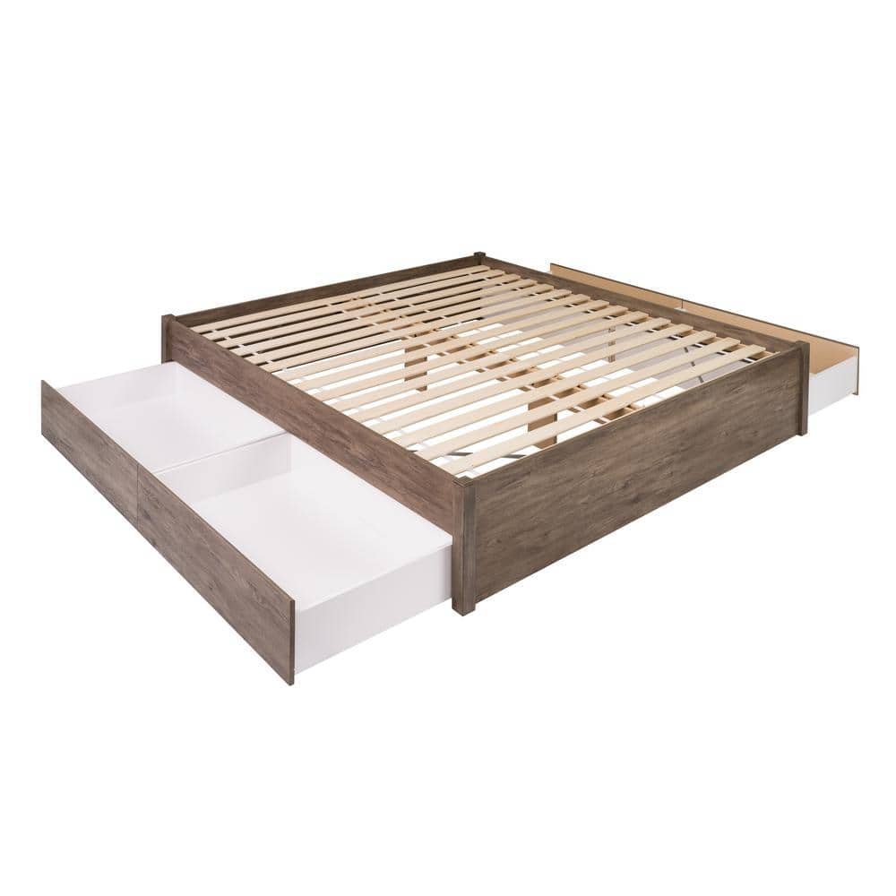 Drifted Gray King Platform Bed with 4 Storage Drawers