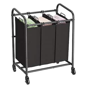 3-Bag Laundry Sorting Basket Cart with Heavy Duty Rollers and Removable Clothing Bag, Black