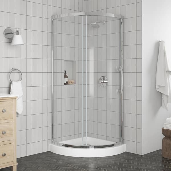 Maia 34 in. x 72.80 in. Semi-Frameless Sliding Corner Shower Door in Chrome with 34 in. x 34 in. Base in White