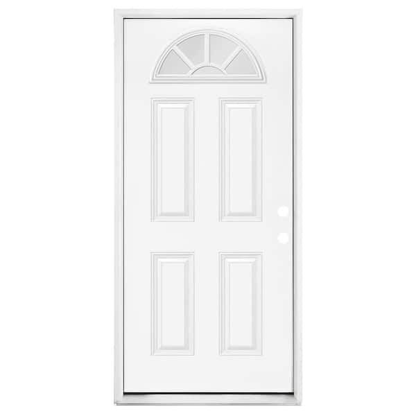 Builders Choice 36 in. x 80 in. Left-Hand/Inswing Fan Lite Clear Glass Primed Steel Prehung Front Door 4-9/16 in. Frame and Brickmould