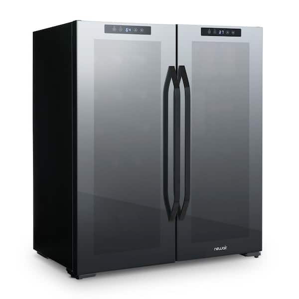 NewAir Shadow Series 28 in. Dual Zone 18 Wine Bottles and 59 Cans Beverage & Wine Cooler Fridge in Black with Mirrored Glass