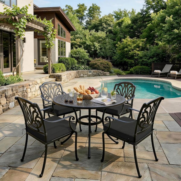 19 x 19 x 4 in. (4-Pack) Square Outdoor Waterproof Patio Replacement Seat Cushions with Ties and Handle, Black