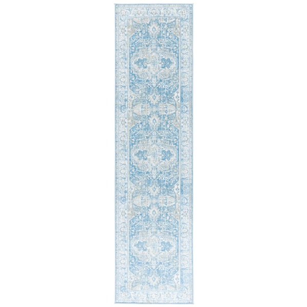 Orlando 2 ft. x 8 ft. Blue/Gold Vintage Washed Medallion Washable Runner Rug
