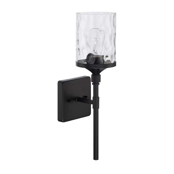 Colton 5 in. 1-Light Clear Water Glass Sconce in Matte Black